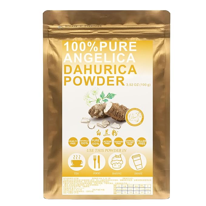 Plant Gift 100% Pure Angelica Dahurica Powder 白芷粉 Natural Angelica Flour Dong Quai Root Powder for Drinks Adds Flavor and Taste Non-GMO Powder No Filler No additives 100G/3.25oz