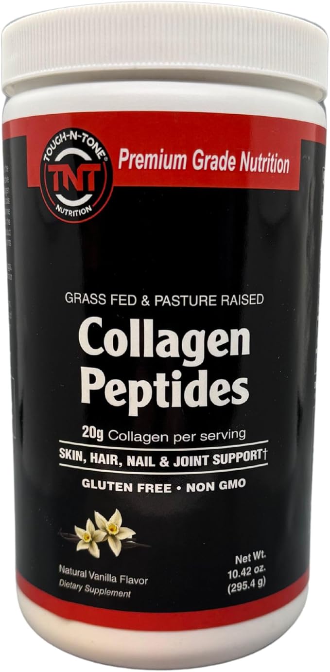 TOUGH-N-TONE Collagen Peptides Powder – Vanilla Flavor – 20g Hydrolyzed Type I &amp III Grass-Fed Bovine Collagen – Non-GMO Gluten-Free Dairy-Free Soy-Free