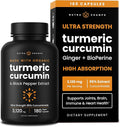 Turmeric Curcumin - 3120 mg Complex with Ginger &amp Black Pepper Extract - 95% Curcuminoids - Extra Strength Turmeric Supplement for Joint Health Brain Heart &amp Immune Support - 180 Turmeric C