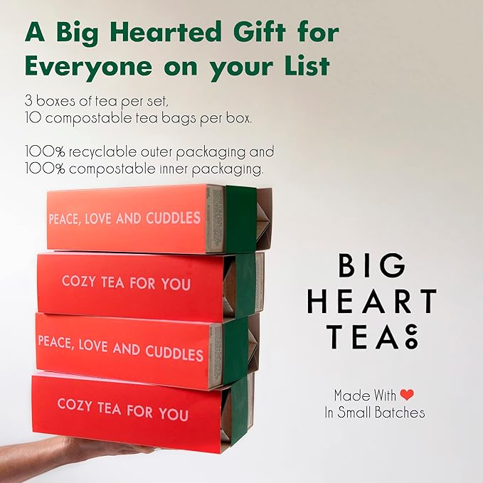 Lingtoolator Co. Cozy Holiday Tea Bags Gift Set - Certified Organic Ayurvedic Herbal Tea Small Batch Ground Herbs Florals Spices - Zero Plastic Sachets Healthy Tea Variety Box 3 Flavors 30 Pack