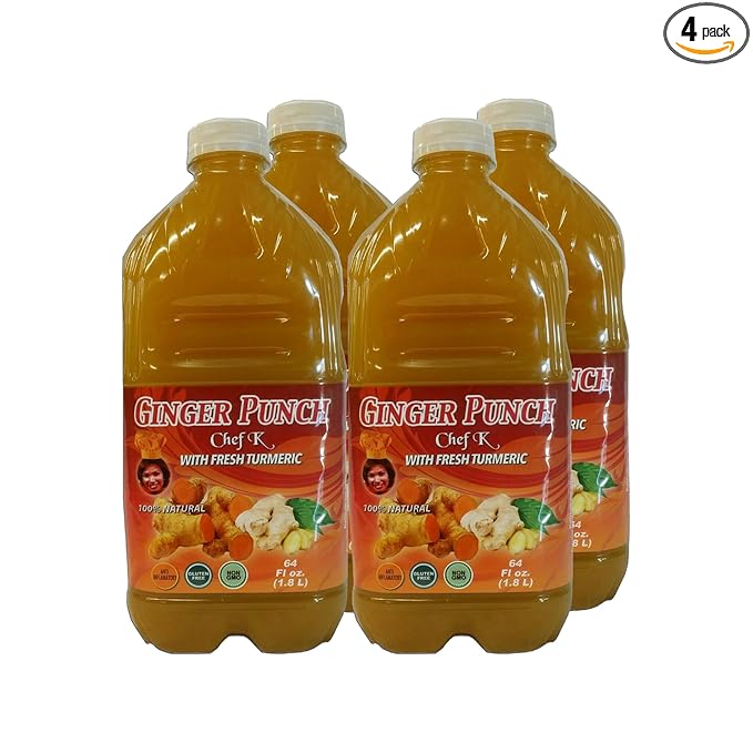 Chef K Inc. | Ginger Punch with Fresh Turmeric | ImmuneBoosting Family Size | 64 oz 4 Pack