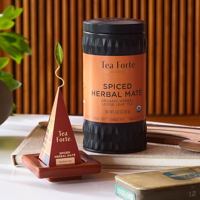 Tea Forte Spiced Herbal Maté Premium Loose Leaf Caffeinated Herbal Tea Blend Canister Makes 35-50 Cups