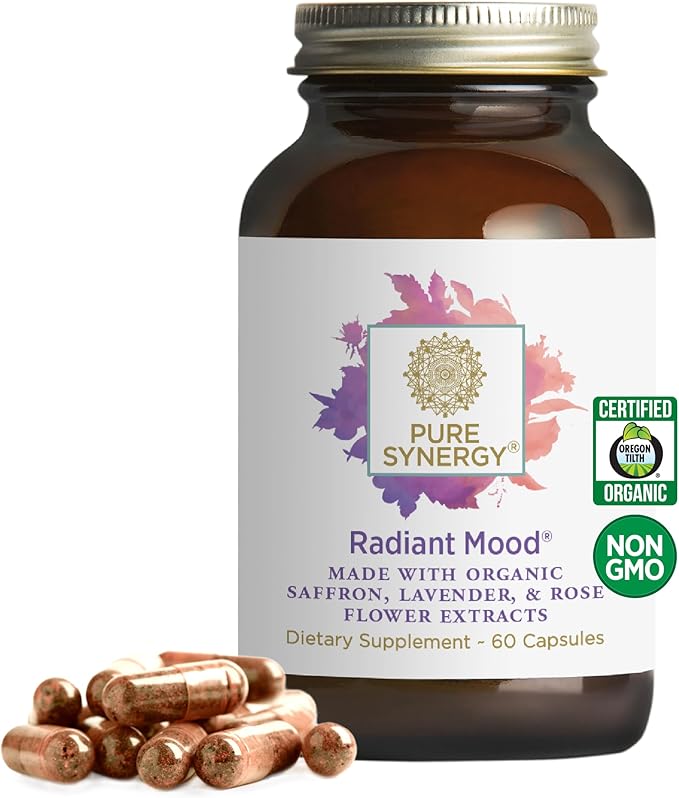 Pure Synergy Radiant Mood | Natural Mood and Sleep Supplement with Organic Saffron | with Saffron Lemon Balm and Magnolia Bark | for Sleep and Stress Support (60 Capsules)