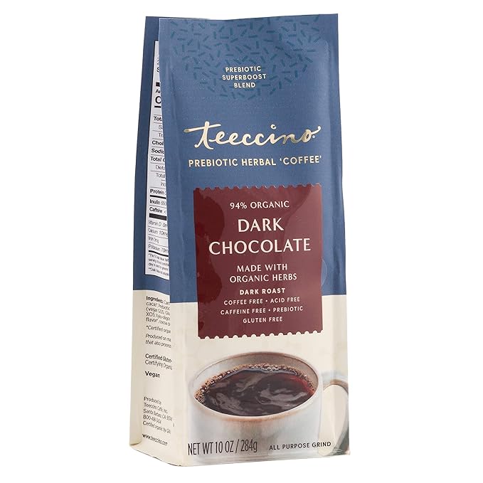 Teeccino Dark Chocolate Prebiotic SuperBoost Bundle - 25 Tea Bags 10 Ounce Herbal Coffee
