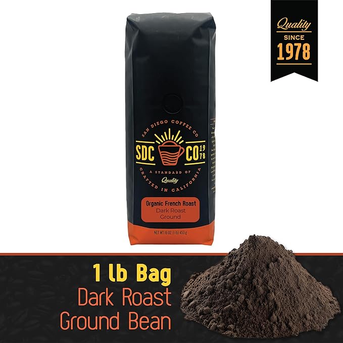 San Diego Coffee Organic French Roast Dark Roast Ground Coffee 16-Ounce Bag Café molido tostado