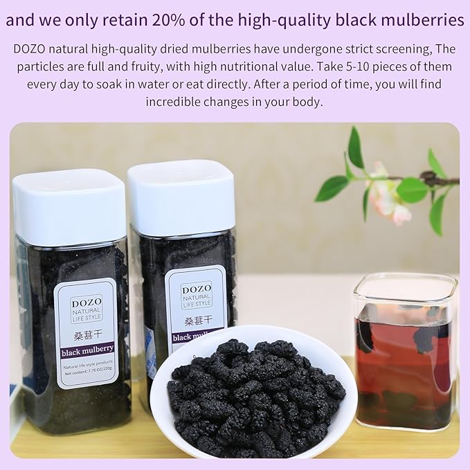 DOZO Dried Black Mulberries 15.5oz/440g Black Mulberry Large Sun-dried Mulberries Vegan Snack＆Baking No sugar add 桑葚干 黑桑葚