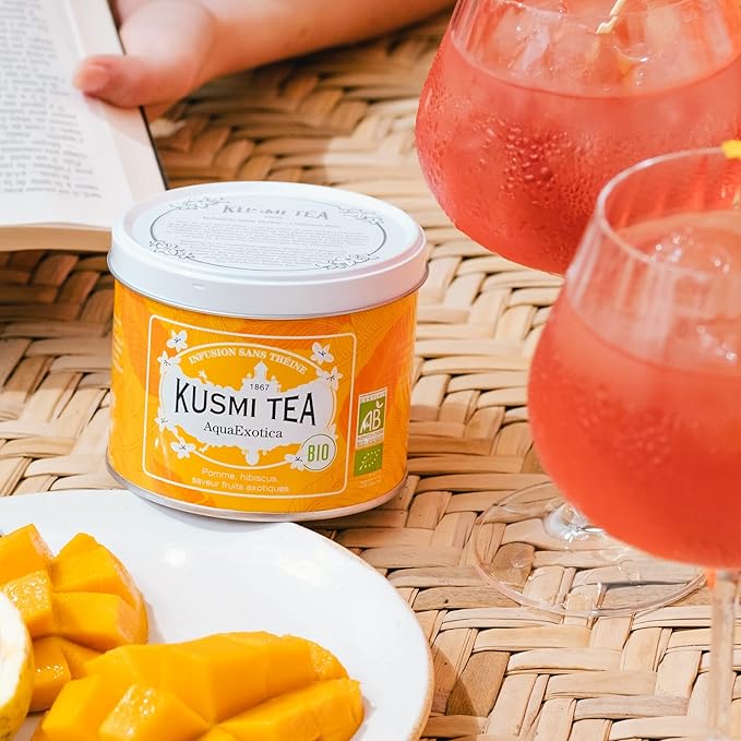 Kusmi Tea - AquaRosa + AquaExotica - Organic Blend of Hibiscus and Fruits - Caffeine Free Herbal Tea - Enjoy Hot or Iced - Loose Leaf Tea - 2 Tin Boxes of 3.5 oz