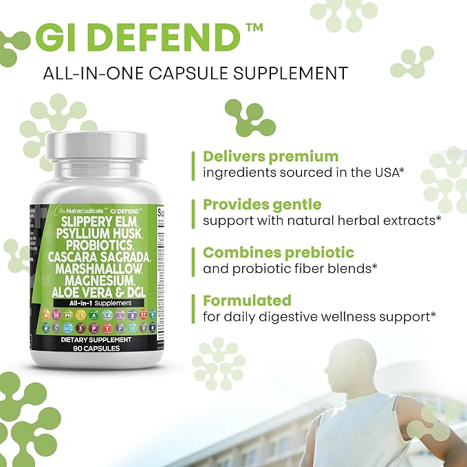 Clean Nutraceuticals Slippery Elm Psyllium Husk Pre Probiotic Digestive Gut Health Supplement with Aloe Vera Cascara Sagrada Marshmallow Root DGL Licorice Senna Extract (Pack of 2)