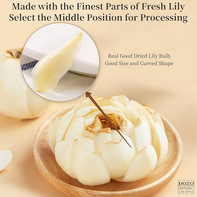 DOZO Dried Lily Bulb Dried Lily Bai He 10.58oz/300g Loose Edible Lily Bulbs Non-sulfur Health Food Making Porridge 百合干 龙牙百合 天然食用百合