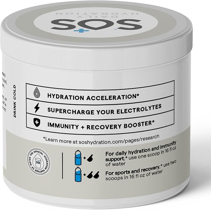 SOS Hydration Electrolyte Powder Drink Mix – Coconut 31 Servings | Low Sugar Electrolytes 15 Cal | Keto Hydration Powder for Rapid Rehydration