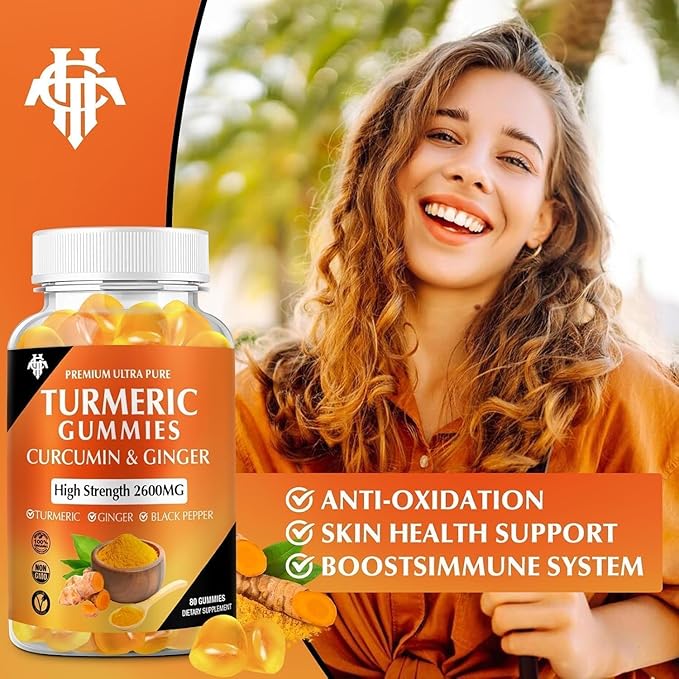 Turmeric Curcumin Gummies (3 Pack) - Turmeric Curcumin Supplements with Ginger &amp Black Pepper Gummies for Immune Muscle Support Healthy Skin - Vegan Gluten Free Low Sugar - for Adults