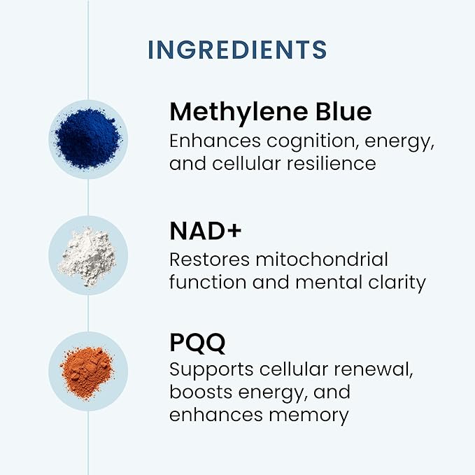 Recharge – Cognitive Performance Mitochondrial Boost Energy Production - Methylene Blue NAD PQQ | 60ct (1 Month Supply)