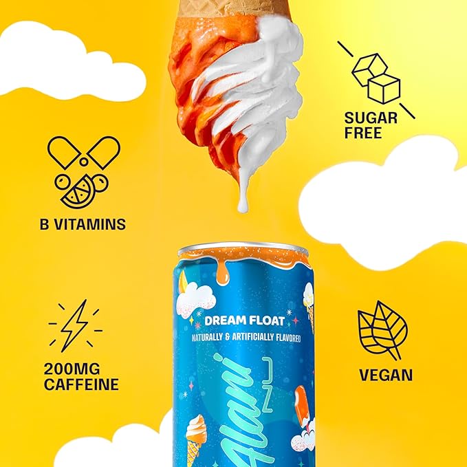 Alani Nu DREAM FLOAT Ice Sugar Free Low Calorie Energy Drinks | 200mg Caffeine | Antioxidants | Biotin B Vitamins | Zero Sugar | 15 Calories or Less | 12 Oz Cans | 24 Count
