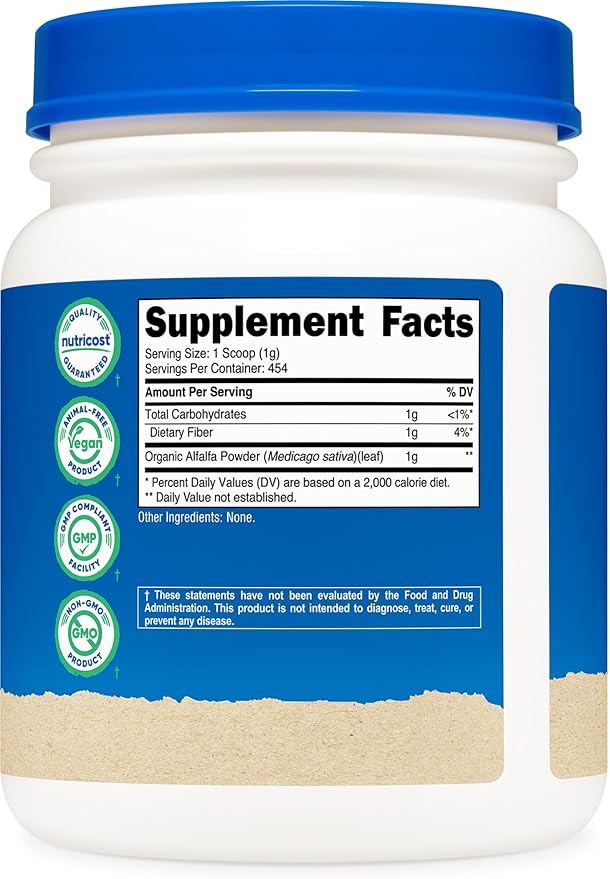 Nutricost Organic Alfalfa Powder 1LB - USDA Certified 100% Organic Vegetarian Non-GMO Gluten Free