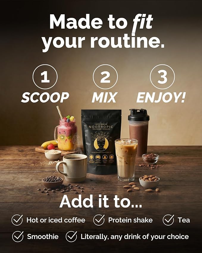 Keto Brainz C8MCT Based Nootropic - with 500mg Lion's Mane Mushroom AlphaGPC &amp L-Theanine This is The Ultimate Easy to use nootropic Stack &amp Makes Delicious Mushroom Coffee! 16oz. 30 Servings