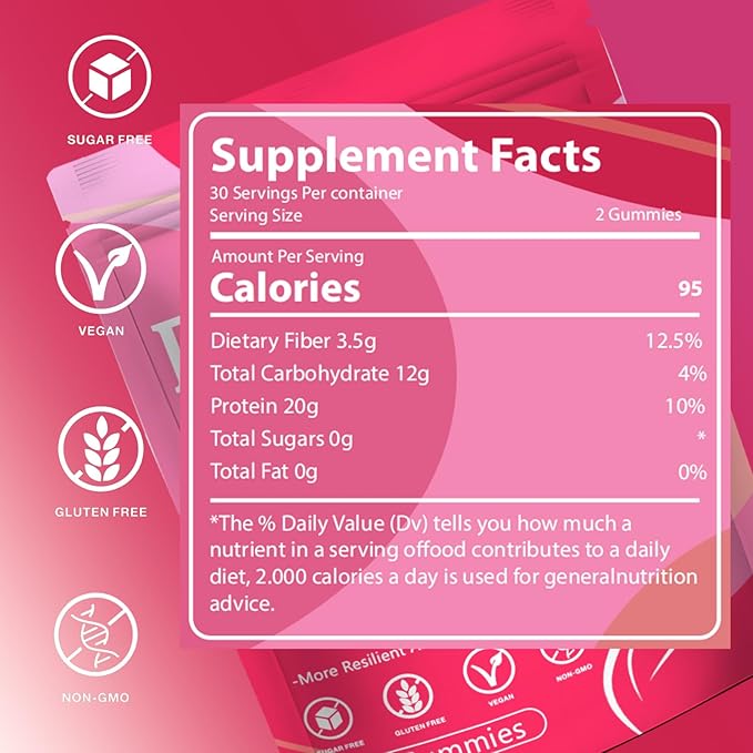Protein Gummies for Women &amp Men 20g Protein per Serving Zero Sugar Vegan Supports Hair Skin Nails Health with Collagen Energy Boosting Supplement Mixed Berries Flavor 60 Gummies (1) (1)