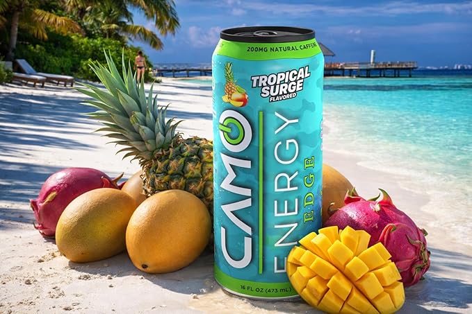 CAMO Energy Edge Tropical Surge Energy Drink 16oz Cans 24 Pack Ultra Premium Caffeine Blend with Infinergy® DiCaffeine Malate Cognizin® Citicoline for Cognitive Fitness Zero Sugar