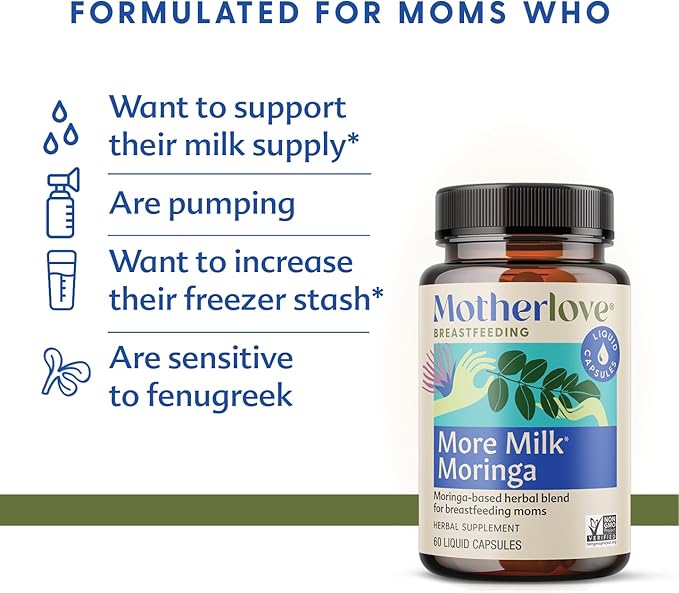 Motherlove More Milk Moringa (180 Liquid caps) Moringa-Based Lactation Supplement to Support Breast Milk Supply—Non-GMO Organic Herbs Vegan Kosher