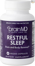 BRAINMD Dr Amen Restful Sleep - 60 Vegan Capsules Pack of 2 - With Melatonin Valerian Extract GABA &amp Magnesium - Non-Habit Forming - 60 Total Servings