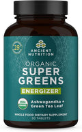 Ancient Nutrition Supergreens Energizer Tablets Organic Superfood Tablets with Caffeine Made from Real Fruits Vegetables and Herbs for Digestive and Energy Support 90 Count