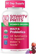 SmartyPants Organic Women's Multivitamin Gummies: Biotin Probiotics Methylfolate Omega 3 (ALA) Vitamin D3 C Vitamin B12 B6 A K &amp Zinc Inositol Gluten Free 120 Count (30 Day Supply)