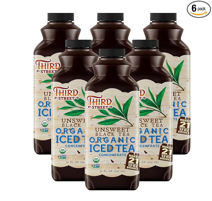 Third Street Chai Organic Unsweet Black Tea Concentrate 6-Pack 32 Fl. Oz. Premium Rich and Smooth Taste Beverage Concentrate 7:1 Vegan Gluten Free Kosher Non-GMO.