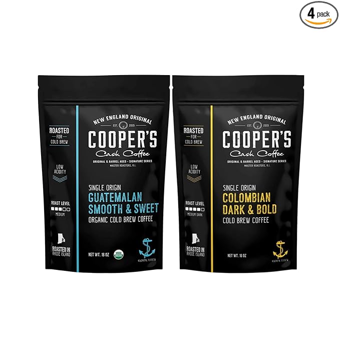 Organic Cold Brew Coffee - Guatemalan Coffee Beans - Ground Medium Roast 2lbs and Colombian Reserve Single Origin Coarsely Ground Coffee - Dark Roast 1lb
