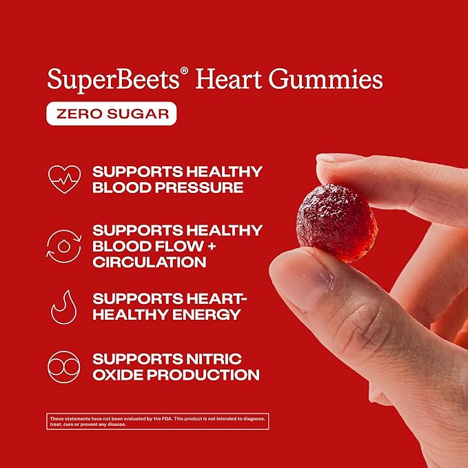 Humann SuperBeets Heart Gummies - Beet Gummy with Heart-Healthy Energy Support Grape Seed Extract &amp Beetroot Powder Zero Sugar - Strawberry Flavor 120 Count