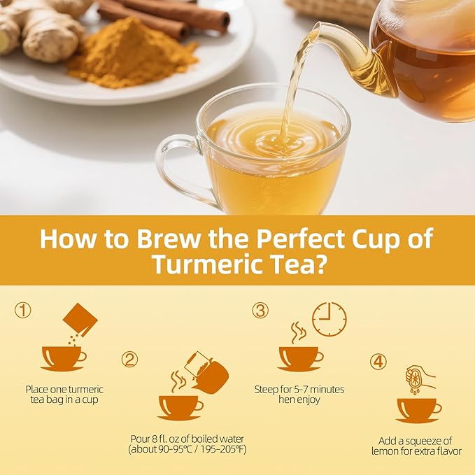 120 Bags Premium Turmeric Ginger Cinnamon Tea Bags Premium Natural Ingredients Turmeric Ginger Herbal Blend with Cinnamon No Sugar Caffeine-FreeTurmeric Ginger Cinnamon Tea（1Pack/120Bags）