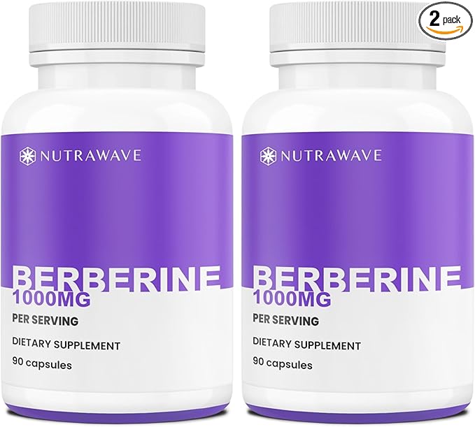 Nutrawave Pure Berberine Maximum Potency - 1000mg Per Serving - 2 Capsules 500mg Each - Supports Blood Sugar Levels Healthy Lipid (Fat) and Glucose Metabolism - Non-GMO Vegan - 2 Pack