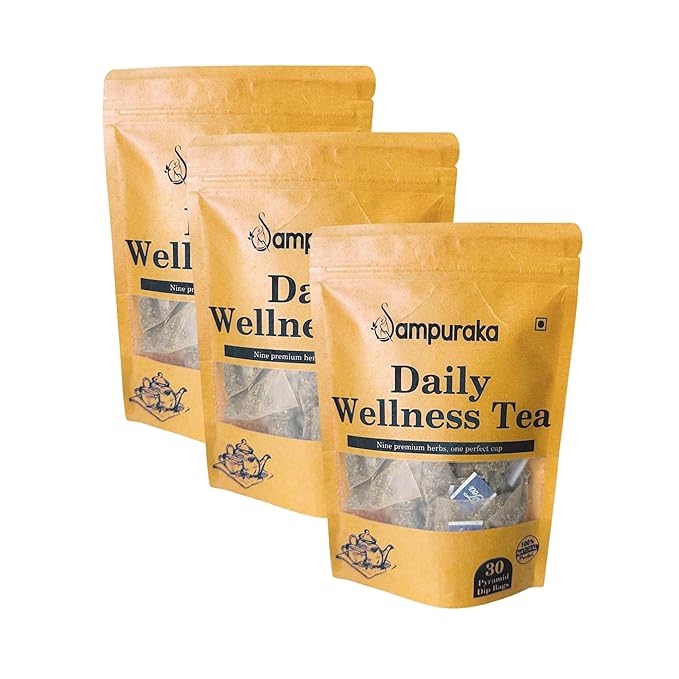 Sampuraka Daily Wellness Tea – Herbal Tea for Immunity &amp Relaxation Support with Turmeric Ashwagandha Ginger | Organic Caffeine-Free (90 Tea Bags)