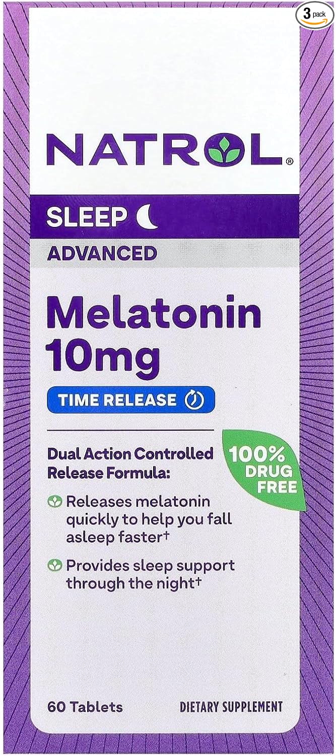 Natrol Advanced Sleep Melatonin Tablets Maximum Strength 10 mg 60 ea (Pack of 3)