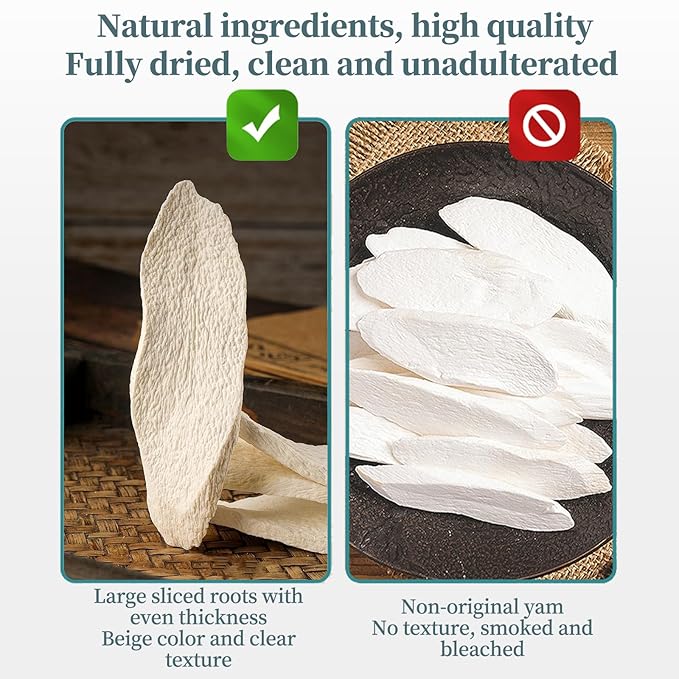 Hee Creek Dried Yam 240g/8.47oz Dried Iron Stick Yam Shan Yao Large Slices Cutting for Herbal Tea Congee Soup Porridge Rich in Nutrients Sulfur Free Pure Natural 铁棍山药 山药干 山药片 煮粥煲汤