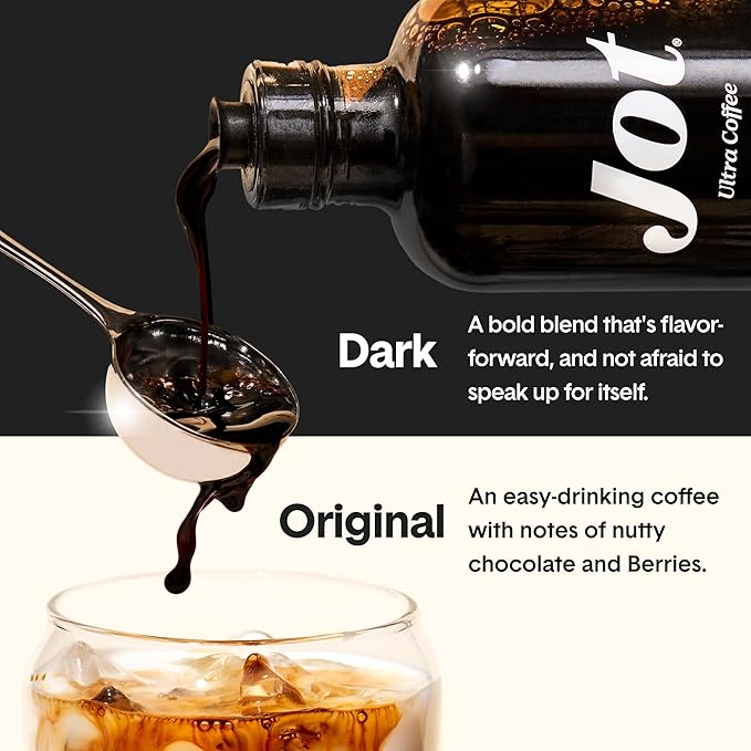 Jot Coffee Concentrate (Original/Dark) High Caffeine Cold Brew Coffee Concentrate Liquid for Iced Coffees Instant Espresso Hot or Cold Instant Coffees - Makes 14 Cups 150mg Caffeine/Tbsp No Sugar