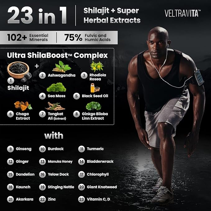 28000 mg 23-in-1 Himalayan Shilajit for Men Ashwagandha Gummies Platinum Irish Sea Moss Gel Black Seed Oil Manuka Honey Medical Grade Tongkat Ali Rhodiola Rosea No Sugar Lab Test