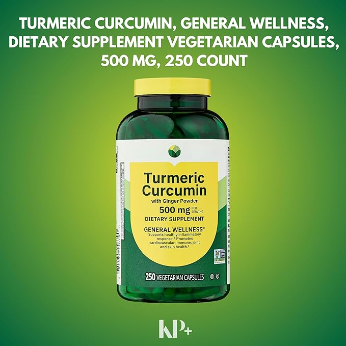 KP+ Turmeric Curcumin with Ginger Powder 500 mg | 250 Veg Capsules | Pack of 1