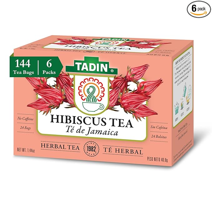 Tadin Hibiscus Herbal Tea Caffeine Free 24 Tea Bags Per Box Pack of 6