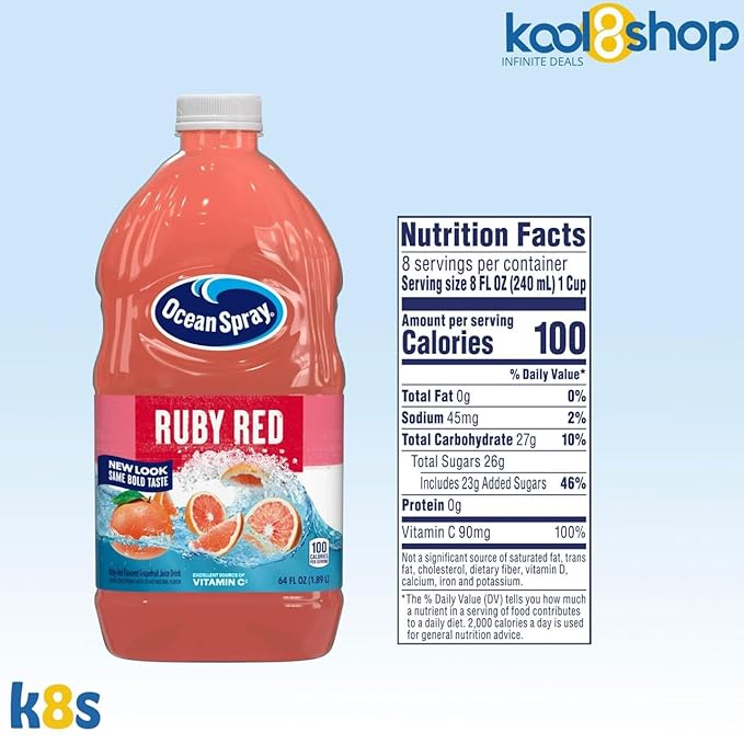 Ocean Spray Ruby Red Juice Drink 64 fl oz Plastic Bottle 4 Pack + 15 Sugarcane Disposable Straws by KOOL8SHOP Infinite Deals