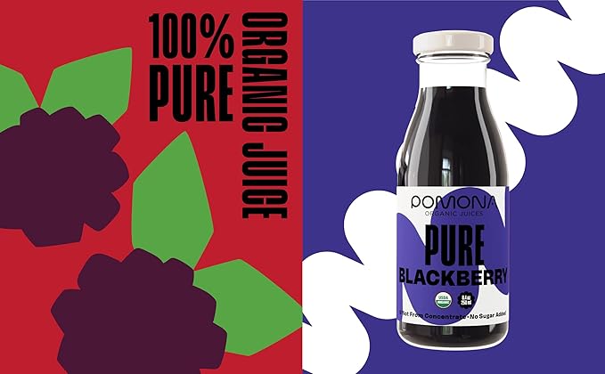 Pomona Organic Blackberry Juice (Pack Of 12) Cold Pressed USDA Organic Juices 100% Blackberries No Added Sugar Not From Concentrate Vegan Kosher Non GMO Pasteurized 8.4 Oz Glass Bottles