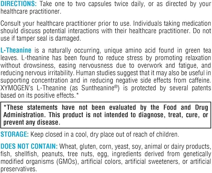 XYMOGEN L-Theanine - Patented Suntheanine L theanine 400mg Per Serving - Amino Acid Supplement to Support Calm + Relaxation Without Drowsiness Liver Health (120 Capsules)