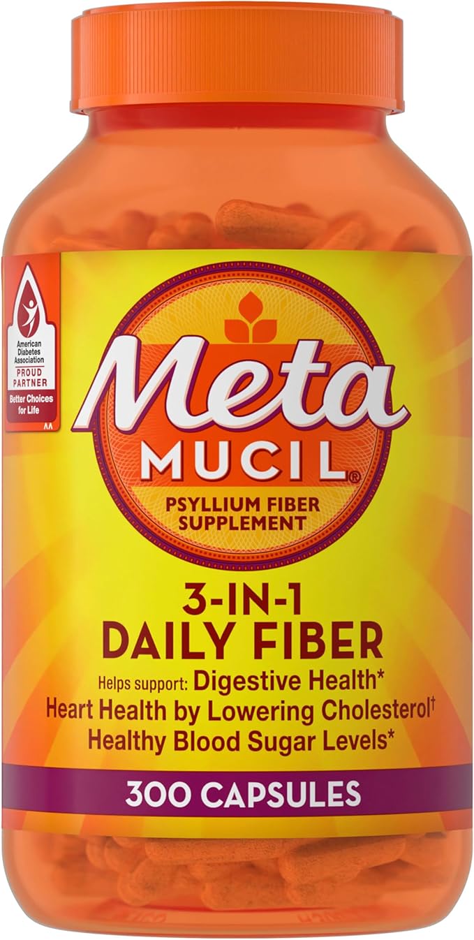 Metamucil Psyllium Husk Capsules 300 Capsules 3-in-1 Fiber Supplement Daily Psyllium Husk Fiber Capsules Help Support Digestive Health by Promoting Regularity* Help Supplement Daily Fiber Intake