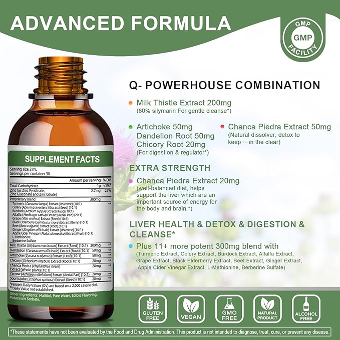 Liver Health &amp Lymphatic Drainage Drops -Support Liver Cleanse Detox &amp Repair with Artichoke Milk Thistle Silymarin Extract DandelionTurmeric Berberine to Renew w/21 Potent Herb-Nutrients-6
