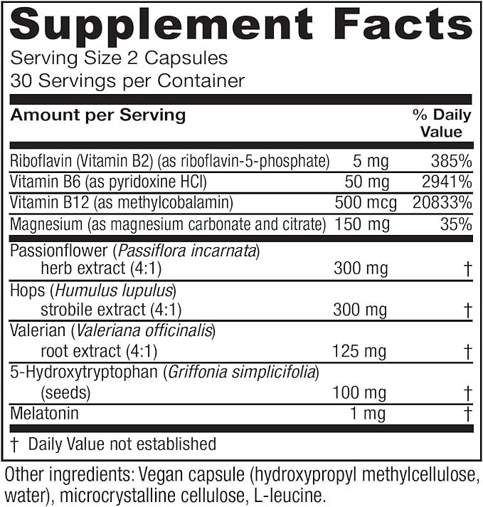 Vitanica Sleepblend Non Habit Forming Sleep Support Supplement with Melatonin Valerian Root Passionflower and Hops Vegan 60 Capsules