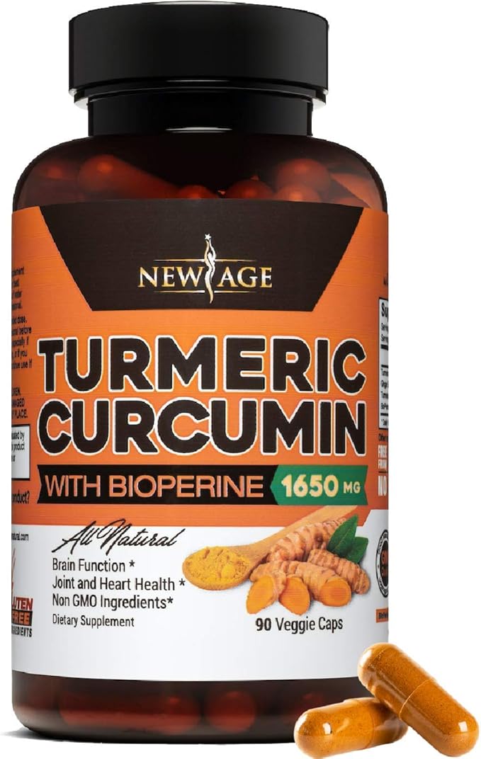 NEW AGE Turmeric Curcumin with Bioperine Capsules - Natural Joint &amp Healthy Support with 95% Standardized Curcuminoids for Potency &amp Absorption - Non-GMO Gluten Free (90 Count (Pack of 1))