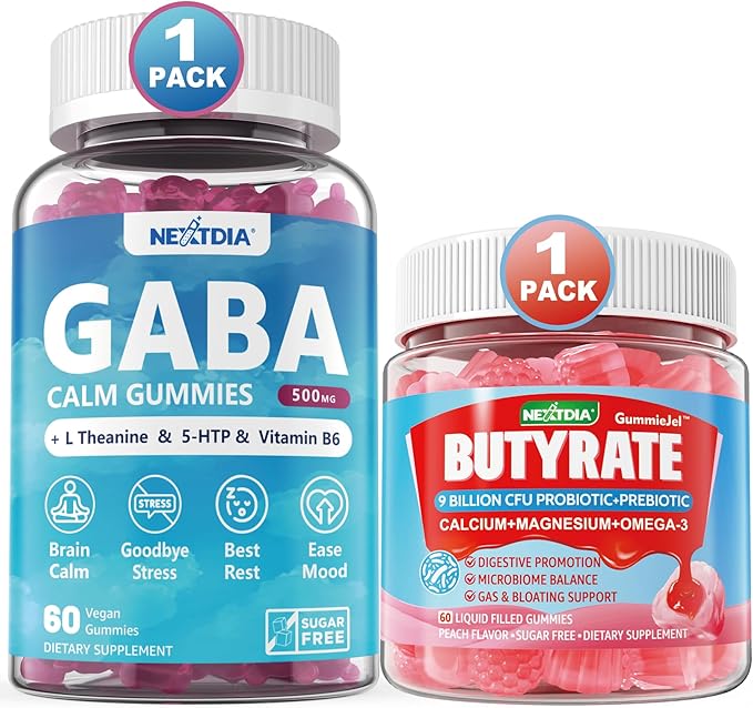 GABA Gummies 500 mg + Butyrate Gummies with Probiotic + Prebiotic + Postbiotic