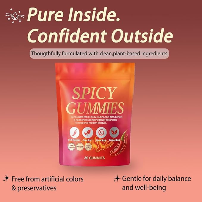 Spicy Gummy Hot Peach Gummies – Natural Chili Flavor Promote Calmness and Intimacy Wellness 30 Gummies