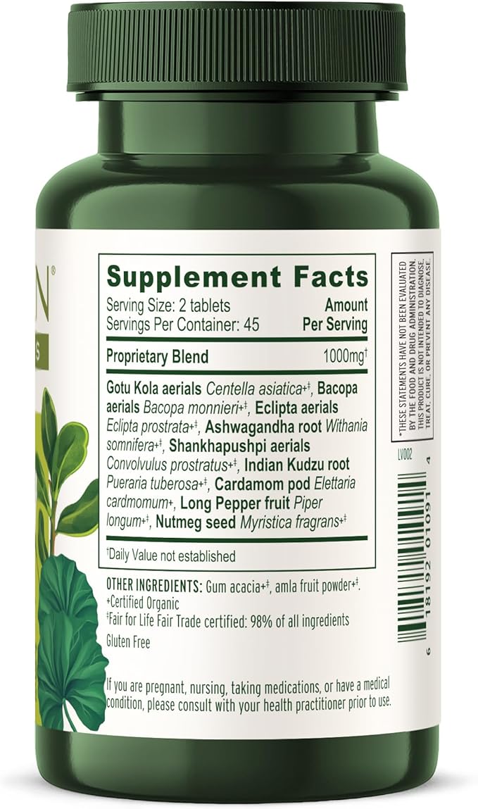 Banyan Botanicals Organic Mental Clarity – Herbal Alertness &amp Focus Supplement – with Bacopa &amp Gotu Kola – Natural Support for a Calm Mind &amp Sustainable Mental Energy – 90 Tablets – USDA O