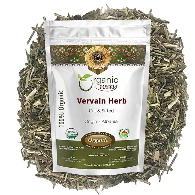 Organic Way Vervain Herb (Verbena officinalis) Cut and Sifted | Herbal Tea | Wild-Crafted | Non-GMO &amp Gluten Free | Resealable Bag | Raw from Albania (1 lb 16 Oz)