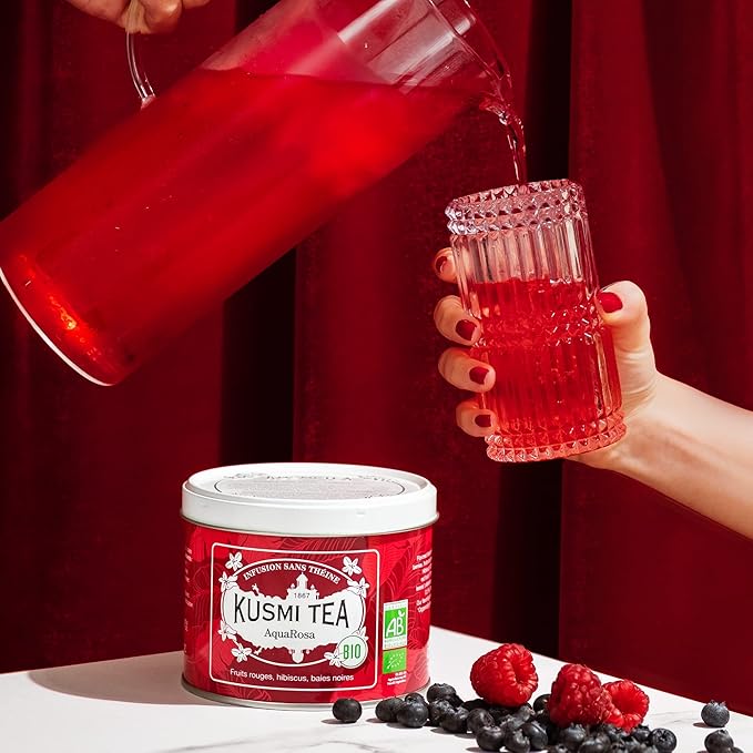 Kusmi Tea - AquaRosa + AquaExotica - Organic Blend of Hibiscus and Fruits - Caffeine Free Herbal Tea - Enjoy Hot or Iced - Loose Leaf Tea - 2 Tin Boxes of 3.5 oz