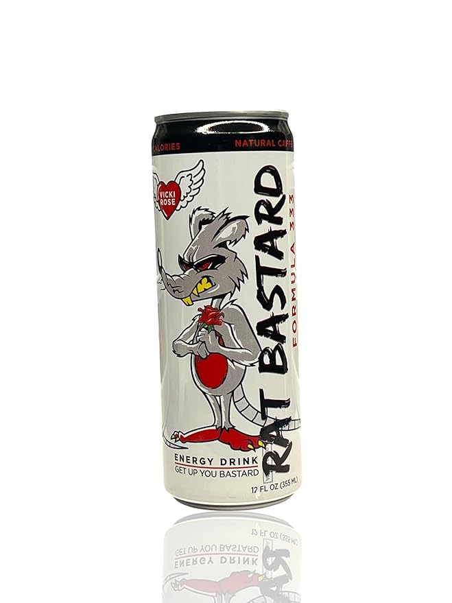 RAT BASTARD Energy Drink - Sugar-Free Caffeinated Beverage Natural Caffeine to Boost Energy and Focus Rose Flavor 12 fl oz Can (Case of 12)